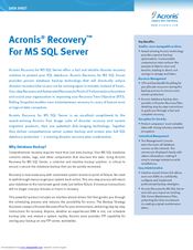 ACRONIS RECOVERY -  FOR MS SQL SERVER Datasheet