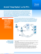 ACRONIS SNAP DEPLOY 2.0 - FOR PC Datasheet