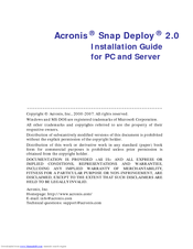 ACRONIS SNAP DEPLOY 2.0 - FOR PC Installation Manual