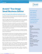 ACRONIS TRUE IMAGE - FOR MICROSOFT WINDOWS SMALL BUSINESS SERVER Datasheet