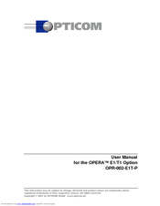 OPTICOM OPERA E1-T1 User Manual