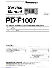 Pioneer PD-F1007 Service Manual