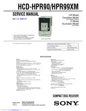 Sony HCD-HPR90 - Receiver Component For Mini Hi-fi Systems Service Manual