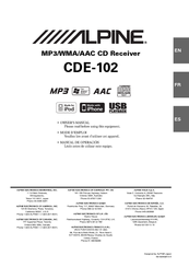 Alpine CDE 102 - Radio / CD Mode D'emploi