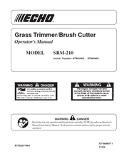 ECHO SRM-210 - 11-03 SERIAL NUMBER 07001001-07004401 Operator's Manual