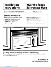 GE JVM1650CH - 1.6 cu. Ft. Spacemaker Microwave Oven Installation Instructions Manual