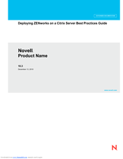 NOVELL PRODUCT NAME 10.3 - DEPLOYING ZENWORKS ON CITRIX SERVER BEST PRACTICES GUIDE 12-13-2010 Manual