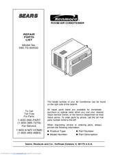KENMORE 580.75180500 Repair Parts List Manual