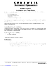 KURZWEIL KSP8 IO OPTION - REV E Installation And Use Manual