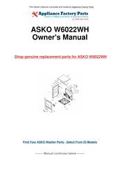 Asko W6022 Operating Instructions Manual