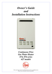 Rheem 876 series Owner's Manual And Installation Instructions
