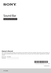 Sony HT-SD40 Operating Instructions Manual