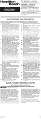Hamilton Beach 58175 Use And Care Manual
