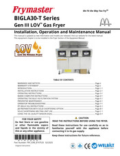 Welbilt Frymaster FilterQuick FQG30-T Installation, Operation And Maintenance Manual