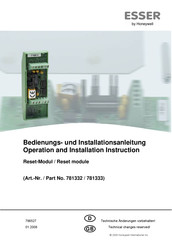 Honeywell ESSER 781333 Operation And Installation Instruction