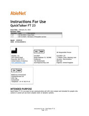 AbleNet QuickTalker FT 23 Instructions For Use Manual