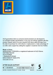 ALDI WORKZONE TITANIUM SG2000 User Manual