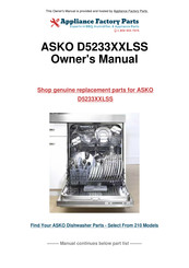 Asko D5233XXLSS Operating Instructions Manual