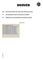 Hoover 33800319 Instructions For Use And Installation