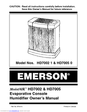 EMERSON MoistAir HD7002 1 Owner's Manual