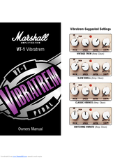 Marshall Amplification EFFECT PEDAL VT-1 VIBRATREM Owner's Manual