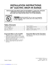 Kenmore 4559 - 30 in. Electric Drop-In Range Installation Instructions Manual