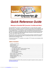 Scansoft PDF CONVERTER 2 FOR MICROSOFT WORD Quick Reference Manual