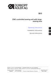DURKOPP ADLER 911 Operating & Installation Instructions Manual