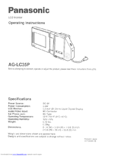 Panasonic AGLC35P - INDUSTRIAL CAMCORDER Operating Instructions Manual