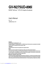 Gigabyte GV-N275UD-896I User Manual
