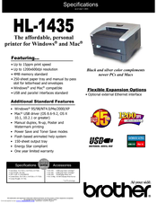 Brother 1435 - HL B/W Laser Printer Specifications