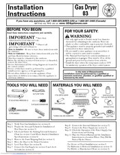 Hotpoint NBXR333GGWW - 6.0 cu. Ft. Gas Dryer Installation Instructions Manual