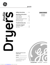 GE DPSE810GGWT - ProfileTM 7.0 cu. Ft. Gas Dryer Owner's Manual