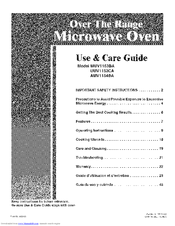 Whirlpool MMV1153BAB - 1.5cf Microwave Oven Use And Care Manual