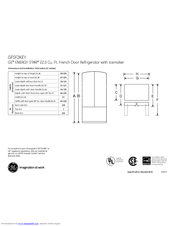 GE GFSF2KEYWW - 22CF BM - Glass DOOR/HNDL Dimensions And Installation Information