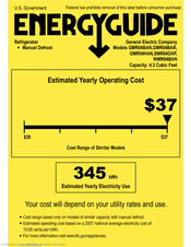 GE GMR04BANWW - Compact 4.3 Cubic Foot Total Capacity Refrigerator Energy Manual