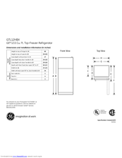 GE GTL12HBXRBS Dimensions And Installation Information