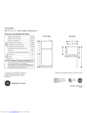 GE GTS22KBPWW - 21.7 cu. Ft. Top-Freezer Refrigerator Dimensions And Installation Information