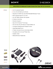 Sony D-NE336CK - Atrac Cd Walkman Product Specifications