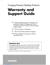 HP Presario S4000 - Desktop PC Warranty And Support Information