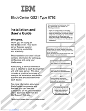 IBM BladeCenter QS21 Type 0792 Installation And User Manual