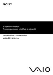 Sony VAIO VGX-TP20 Series Safety Information Manual