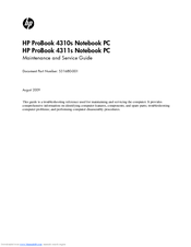 HP 4310s - ProBook - Core 2 Duo 2.1 GHz Maintenance And Service Manual