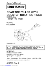Craftsman 208cc Rear Tine Tiller Operator Instruction Maint Manual 247.29931 
