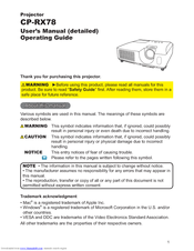 Hitachi Innovate CP-RX78 Operating Manual