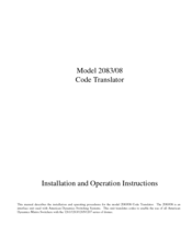 American Dynamics 2083/08 Installation And Operation Instructions Manual