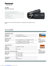 Panasonic HC-X900K Specifications