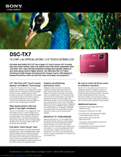 Sony DSC-TX7/L - Cyber-shot Digital Still Camera Specifications