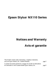 Epson NX110 - Stylus Color Inkjet Notices And Warranty