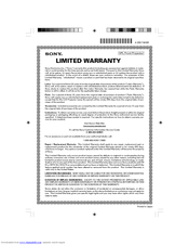 Sony VPL-HW30ES Limited Warranty